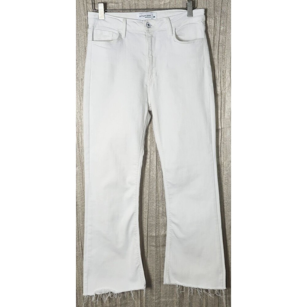 Just Black Denim Jeans Womens 28 White High Rise Wide Leg Raw Hem Stretch